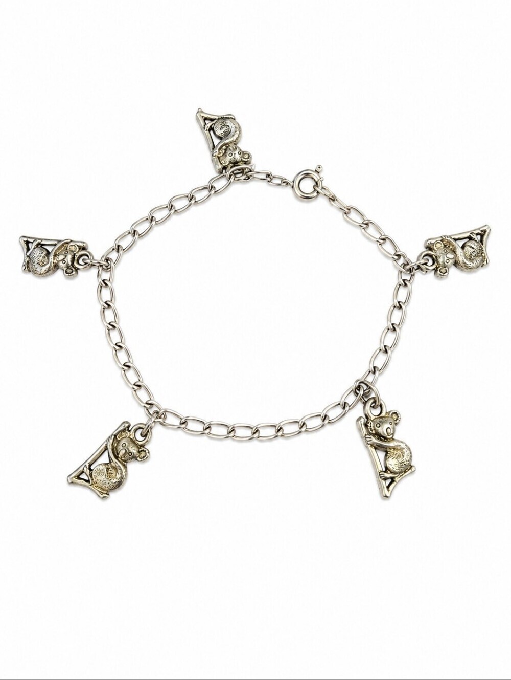 VTG Unique Dainty Pewter Koala Bear Charm Chain Tennis Bracelet